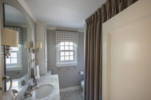 Draped in Style custom window fabric treatment for bathroom.