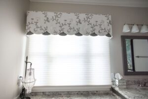Custom valance by draped in style designer team.